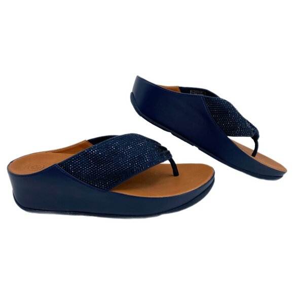 Fitflop Navy Twiss Crystal Flip Flops | Size 7 - Picture 1 of 9